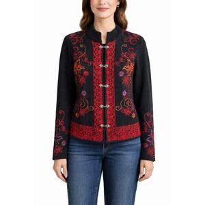 North Style S Black Embroidered Cardigan Sweater Jacket Alpaca Wool Peruvian